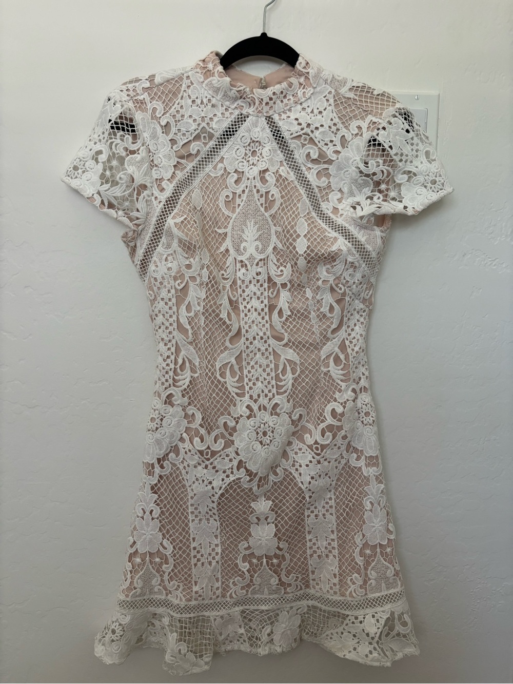 superdown White Lace Mini Dress with Nude Lining